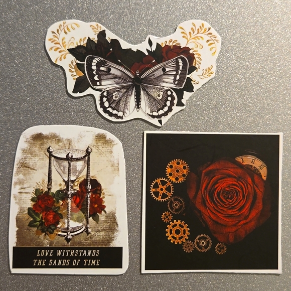Steampunk Love Withstands the Sands of Time Rose Magnet Custom Handmade Set of 3 - Picture 1 of 6